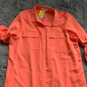 Orange button down shirt dress